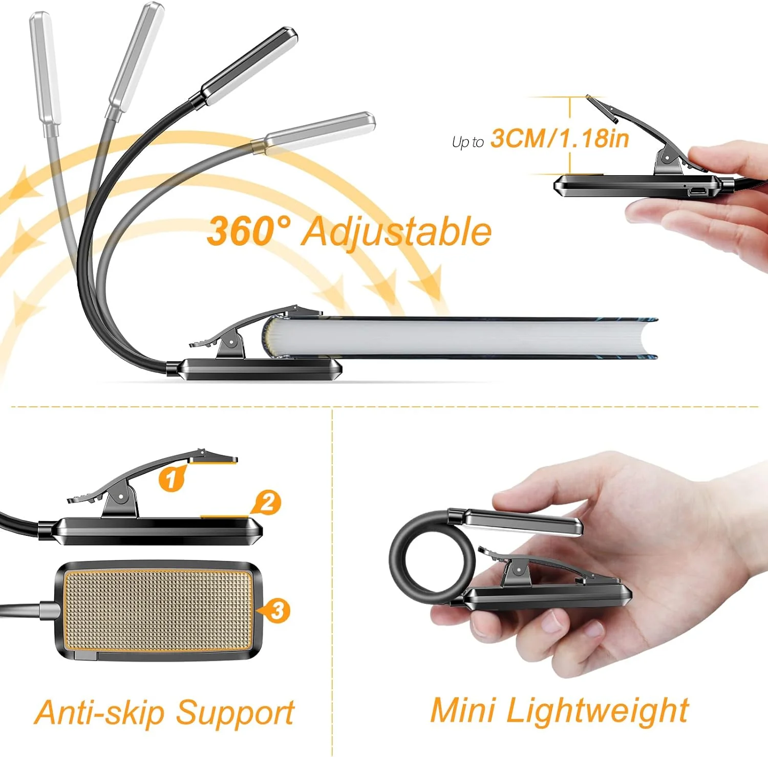 Gritin 9 LED Book Light,  3 Eye-Protecting Modes Reading Light Book Lamp (Warm