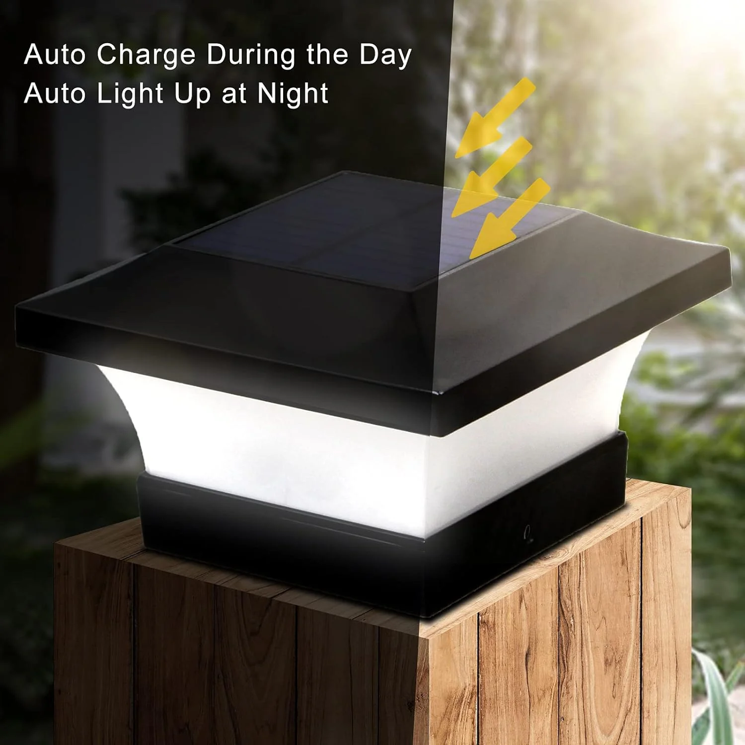T-SUN Solar Post Lights, Waterproof Outdoor Solar Post Cap Lights for 4 X 4 Wooden Posts, 6000K White LED Lighting, Deck, Patio Garde