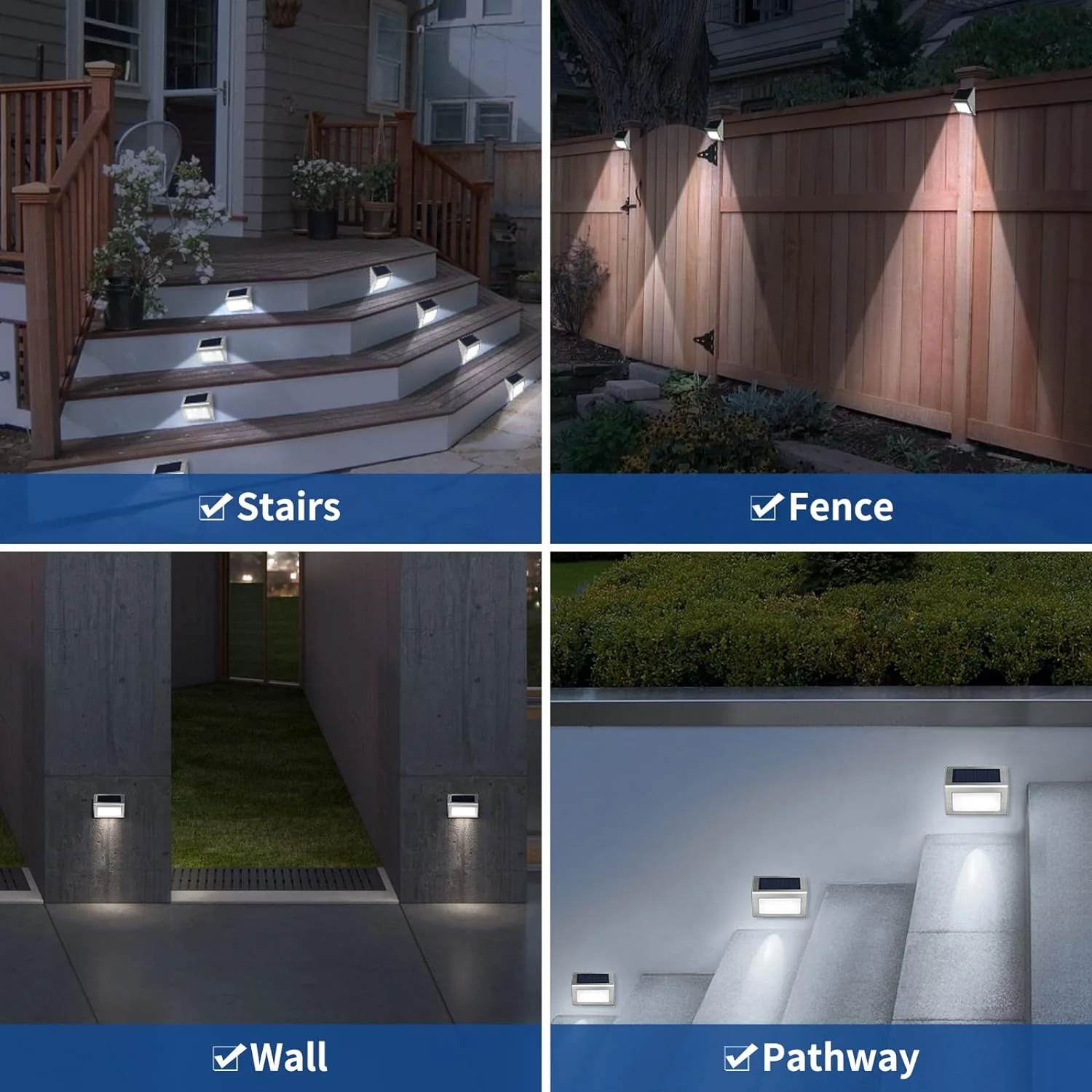 seable Solar Step Lights, LED Outdoor Solar Lights Stainless Steel Waterproof Solar Garden Lights for Backyard Patio Deck Decor(Cool W