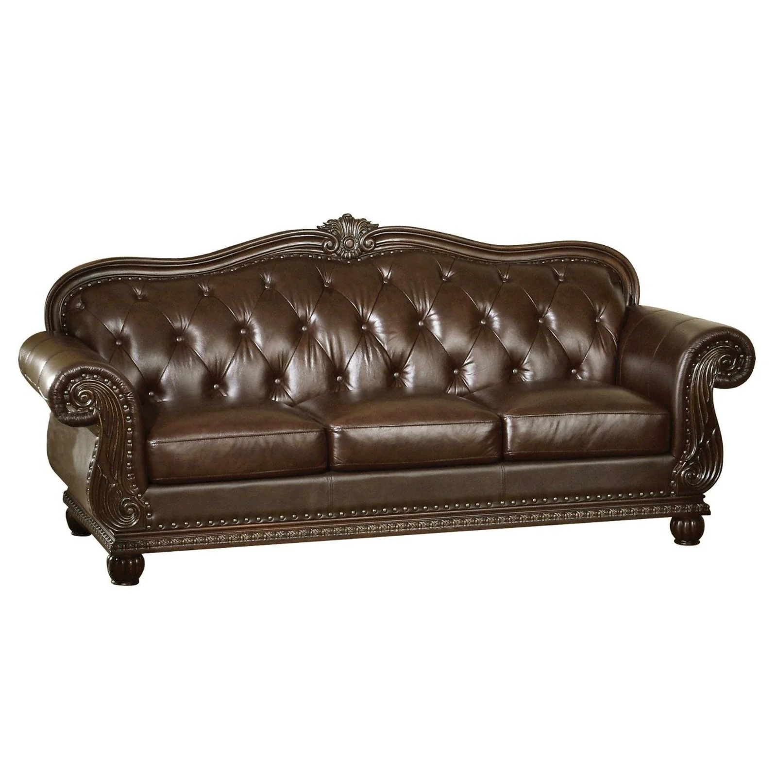 Acme Furniture Anondale Leather Sofa with Button Tufted Design - Cherry