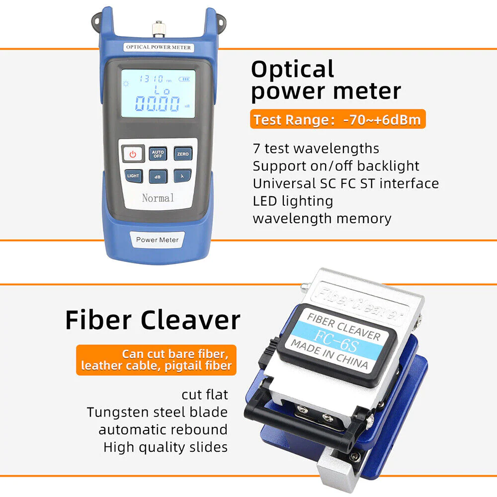 Great Choice Product Fiber Optic Ftth Tool Kit With Fc-6S Cleaver Optical Power Meter Visual W9E4