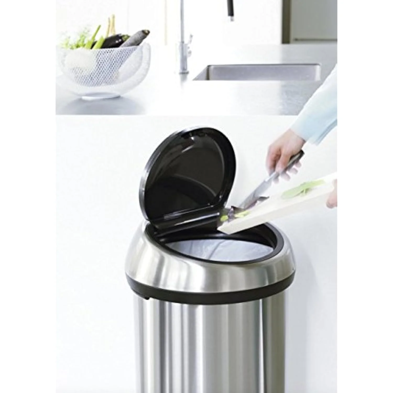 GCP Products 16 Gallon Large Kitchen Touch Bin (Matt Black/Brilliant Steel Lid) Removable Lid, Soft-Touch Open, Easy Clean Rubbish Food Wa…