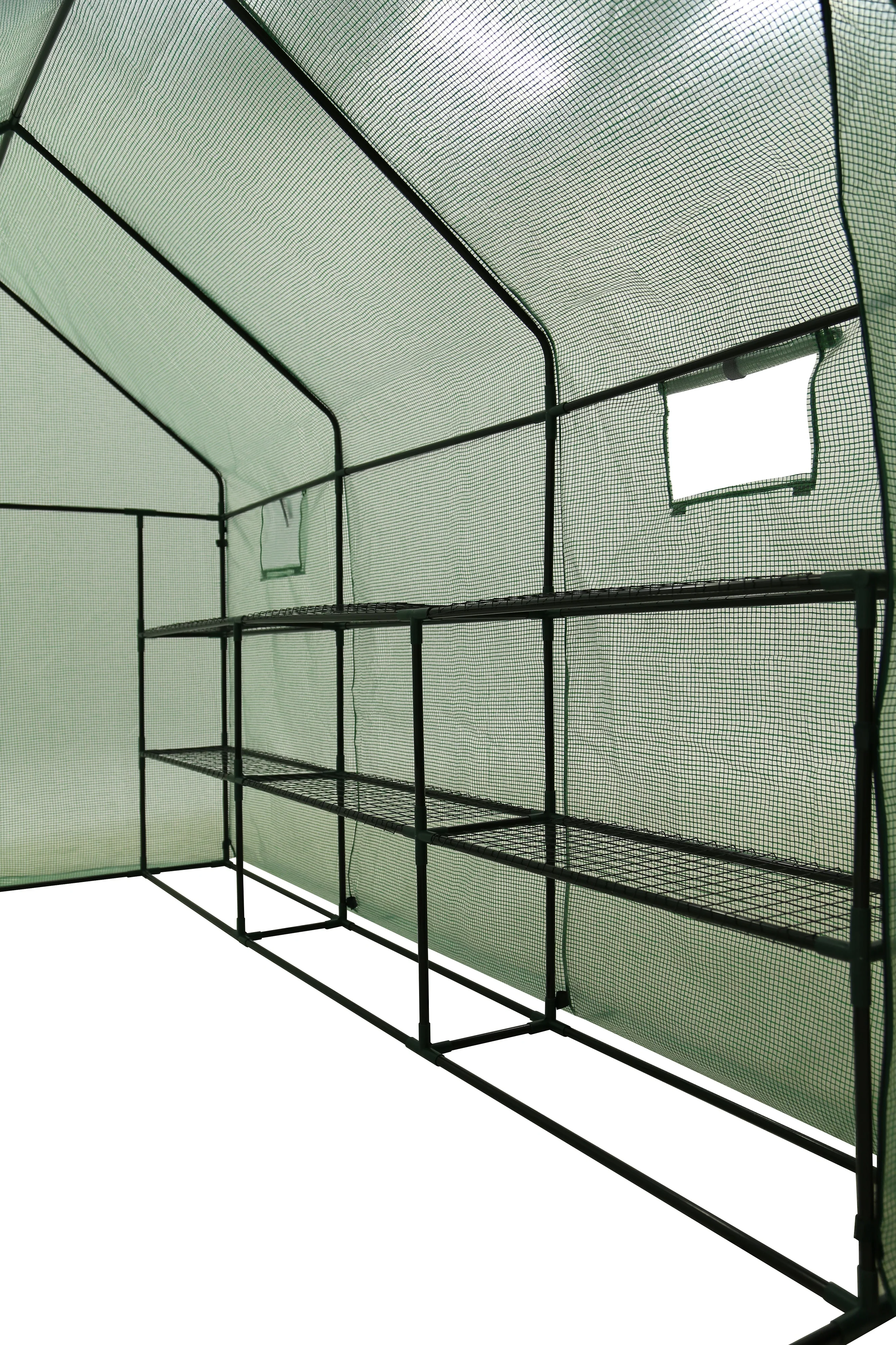 oGrow OG11767-PE Very Spacious And Sturdy Walk-in 2 Tier 12 Shelf portable Garden Greenhouse with windows - Measures 117