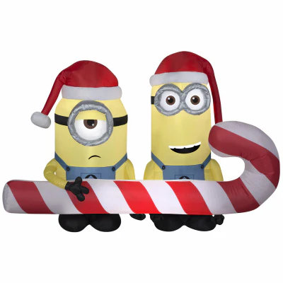 Universal Studios Universal 114781 Christmas Inflatable Lawn Decoration, Minions Carrying Candy Cane, Lighted, 4-Ft.