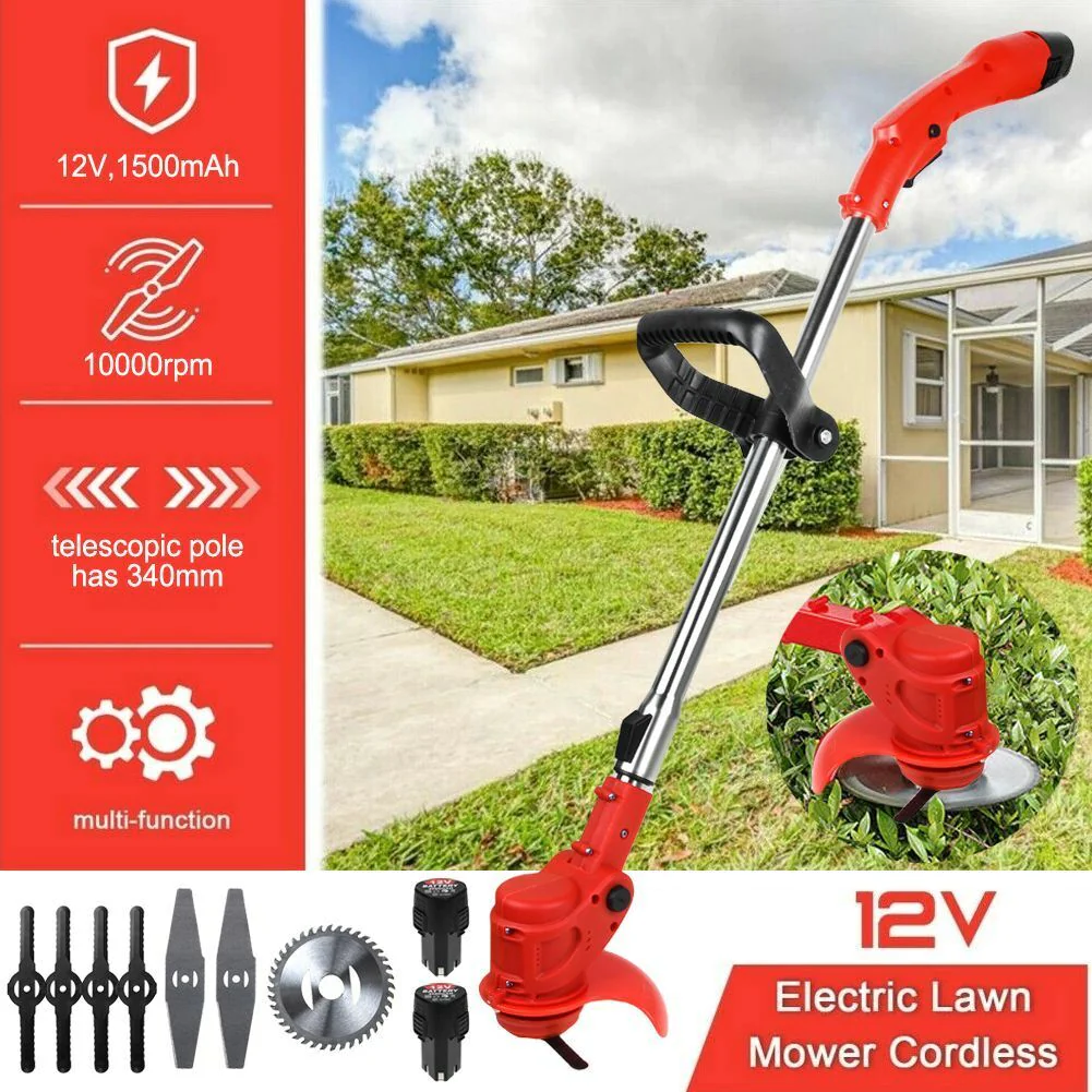 GCP Products 12V Cordless Grass String Trimmer Edger 3000Mah W/ 2 Battery Weed Wacker Garden