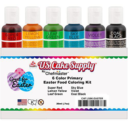 U.S. Cake Supply 6 color primary cake food coloring liqua-gel easter egg decorating baking set - u.s. cake supply .75 fl. oz. (20ml) bottles -