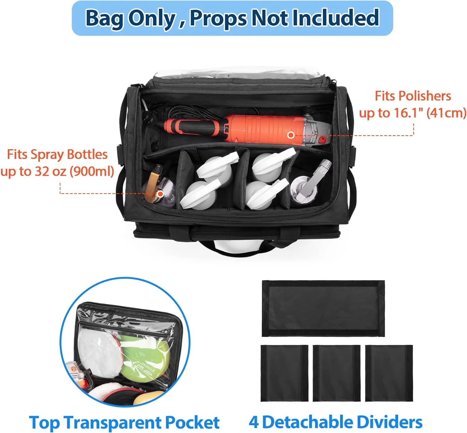 SAMDEW Large Detailing Bag, Detail Organizer for Auto Detailing Supplies Storage, Car Cleaning Caddy for Vehicle Wash Tools, Ca