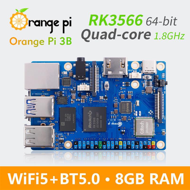 orange pi 3b 8gb lpddr4/4x rockchip rk3566 quad-core 64-bit single board computer with emmc socket, wifi 5 and bluetooth supp