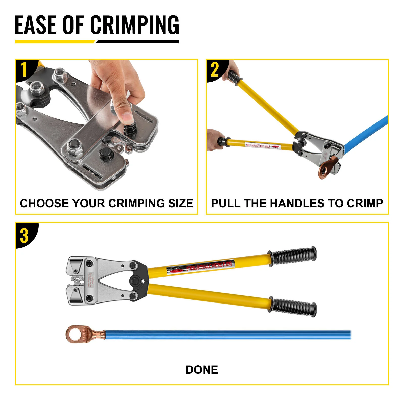 GCP Products Wire Terminal Crimping Tool Awg 8-4/0 Cable Lug Crimper Electrician Pliers