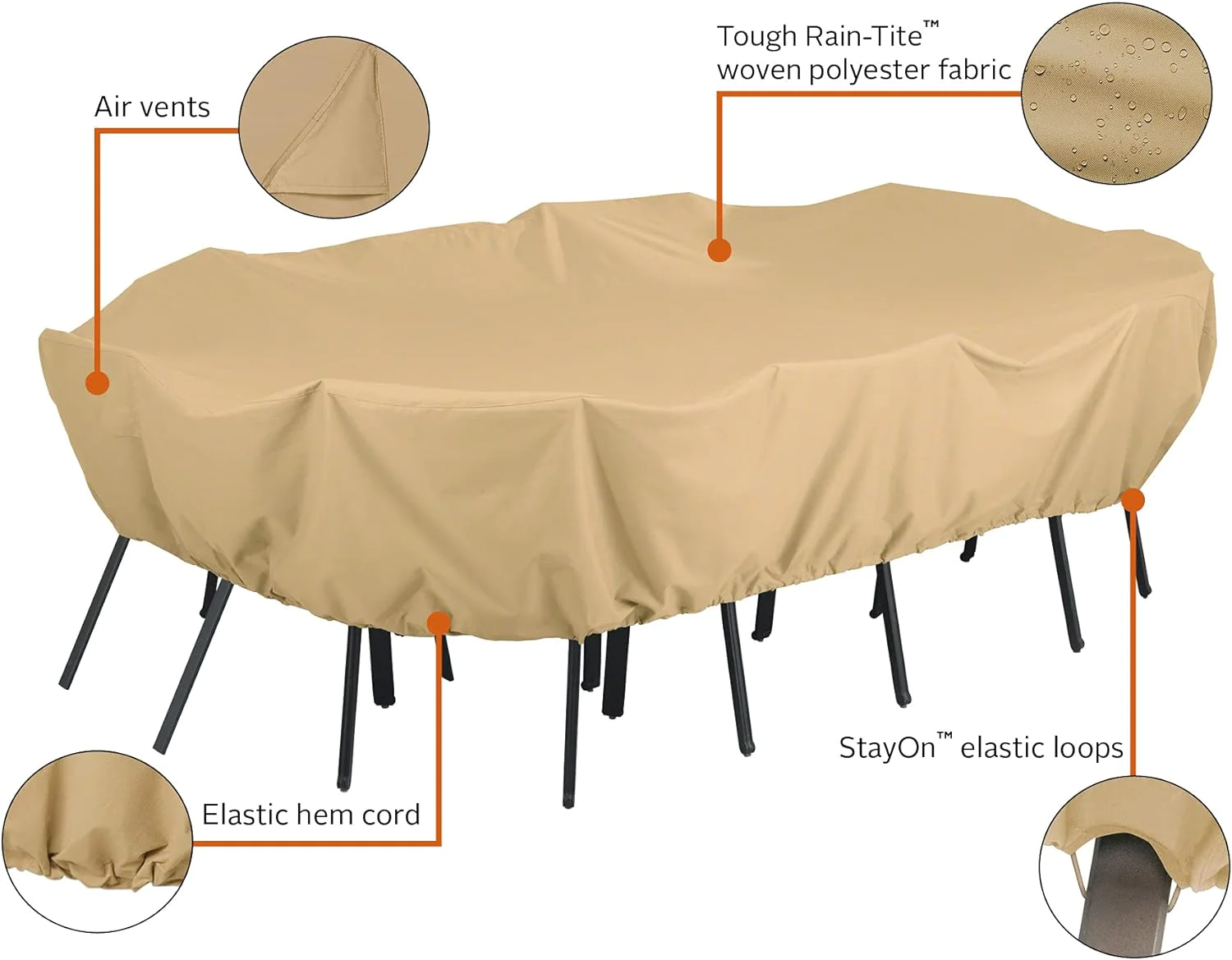Classic Accessories Durable Terrazzo Rectangular/Oval Patio Table &a; Chair Set Cover X-Large Sand New