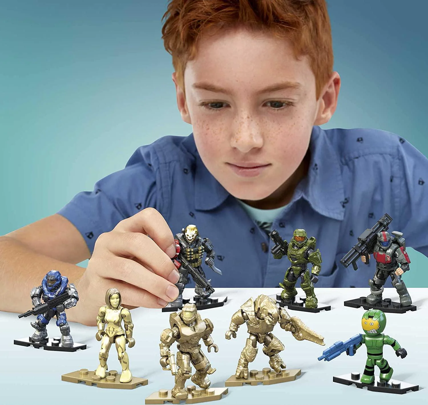 mega halo action figures toy building set, 20th anniversary pack with 352pieces, 20 poseable, collectable characters and acce