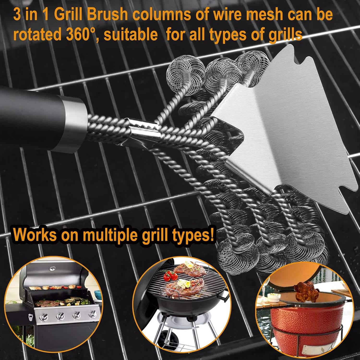 GCP Products 18Inch Grill Cleaning Brush Bristle Free - Ideal Bbq Grill Accessories Gift For Christmas - Safe Bbq Cleaning Grill Brush Wit…