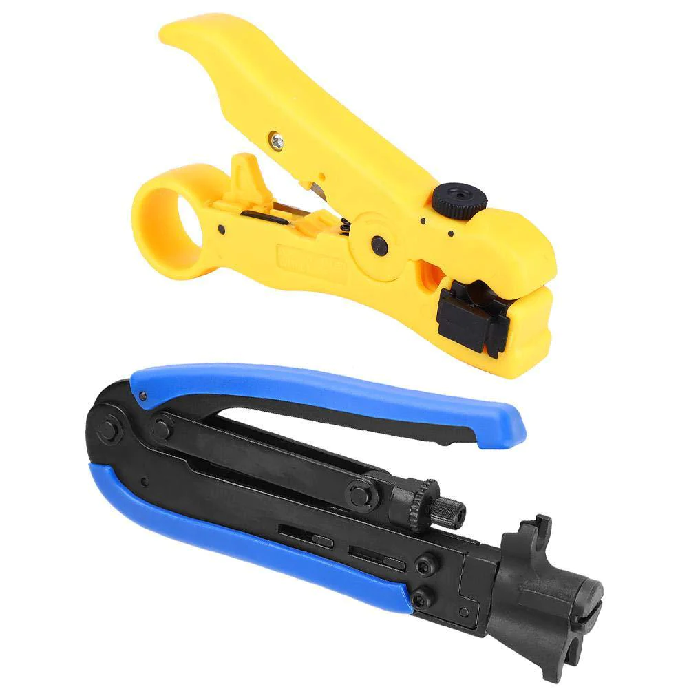 Hilitand 2pcs coax cable crimper kit, wire stripper coax cable crimper stripper compression tool, electrician pliers squeezing forceps