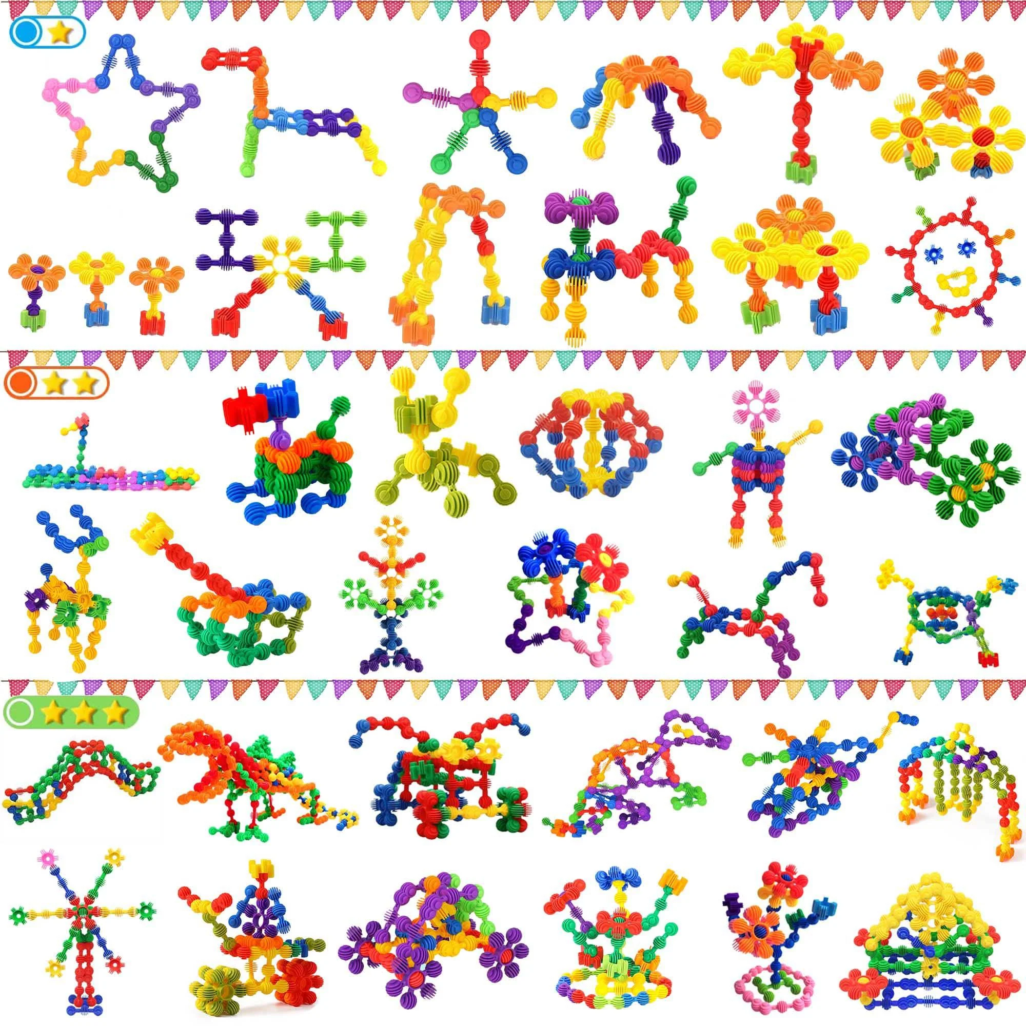 Tomyou kids building blocks stem toys, 120 pcs create puzzle plastic building sets that bends - safe material - toddler educational