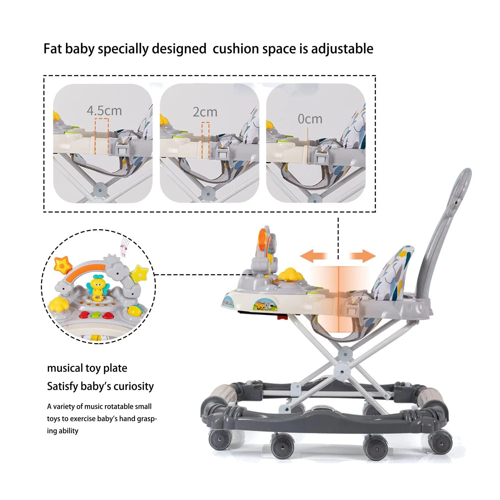 boyro baby 4 in 1 baby walker, baby walkers for boys and girls with removable footrest, feeding tray, rocking function &a; musi