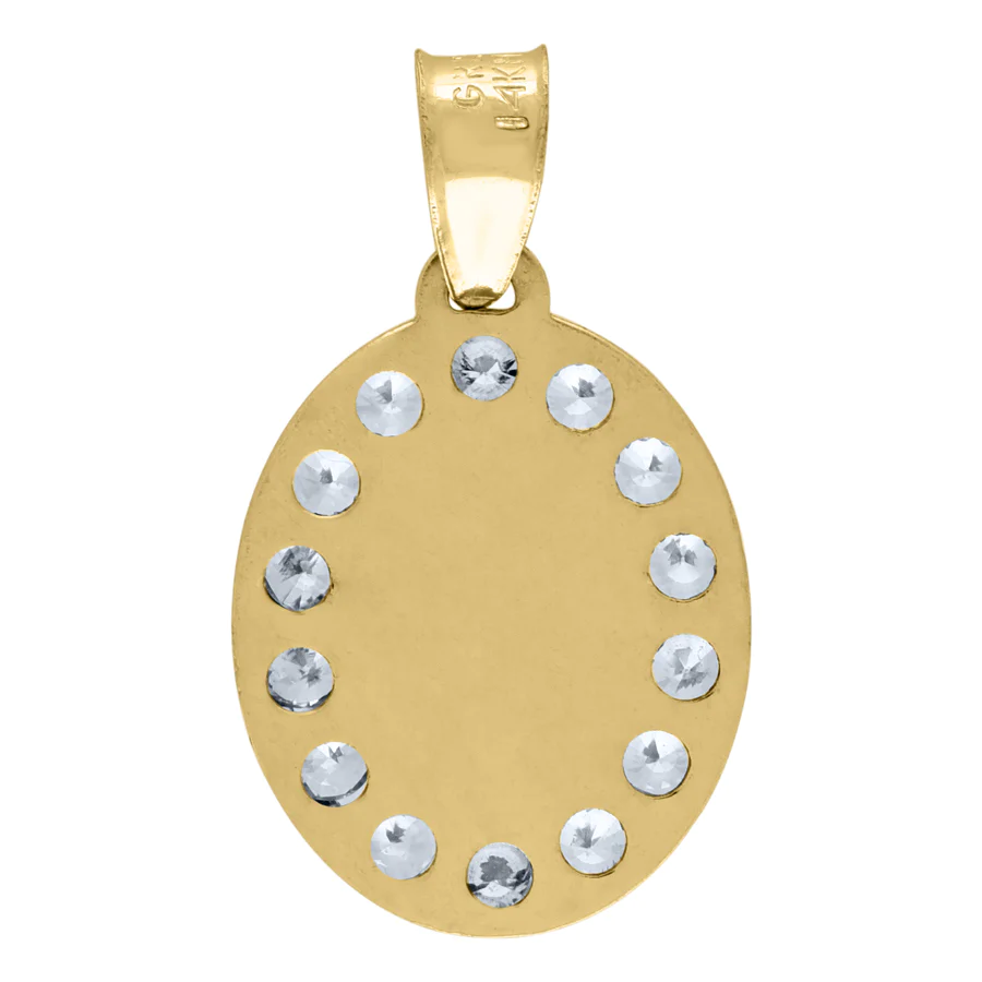 Jewelryweb 14k Tri-color Gold Unisex CZ Textured Lady Of Guadalupe Religious Oval Medal Charm Pendant - Measure