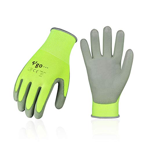 Vgo... Vgo 10-Pairs Safety Work gloves, gardening gloves, Polyurethane coated, Dipping gloves, Latex Free (Size M, Yellow, PU2103)