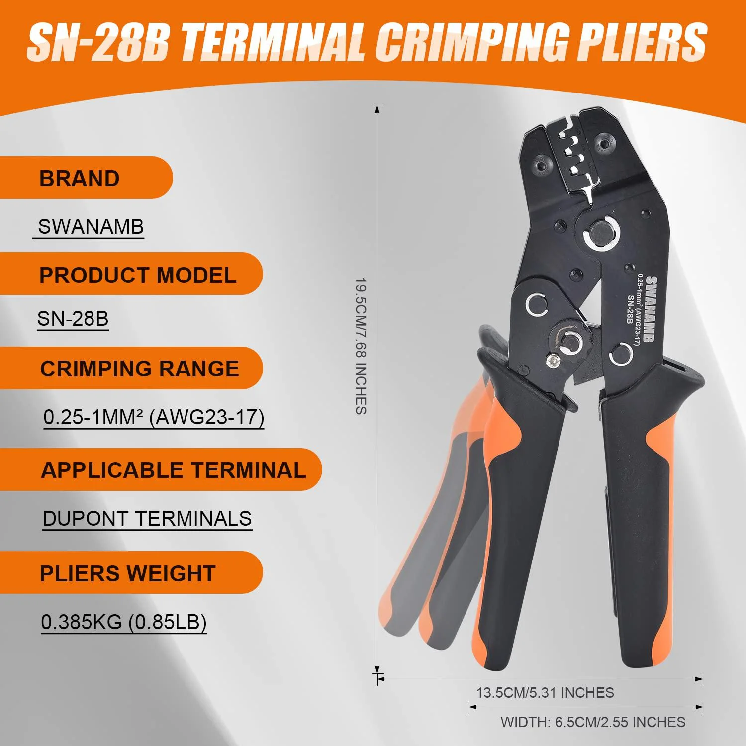 swanamb crimping tool kit, awg23-17 self-adjustable ratchet wire crimper plier set crimping tools kit with 1550pcs male and f