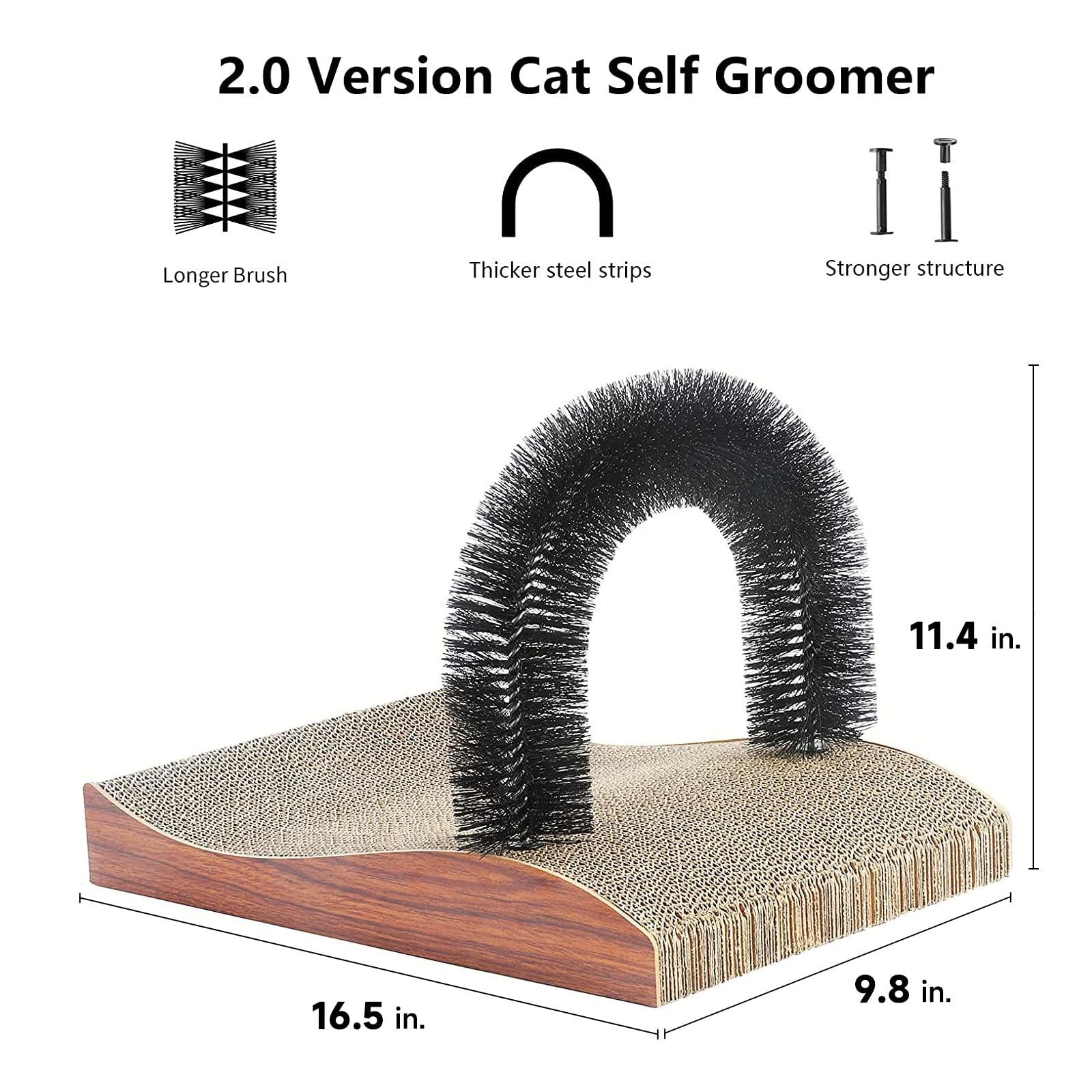 fukumaru cat self groomer, 2.0 version cat arch face scratcher with scratcher pad, cats back grooming massager toy brush for