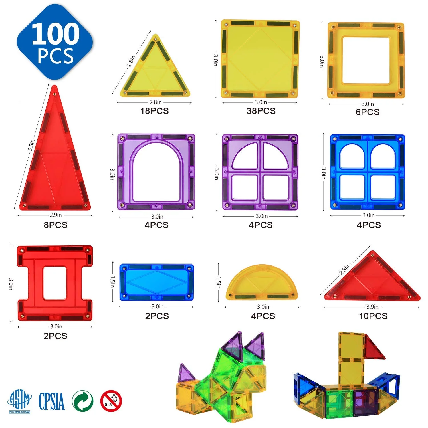 MAgBLOcK Magnet Toys Kids Magnetic Building Tiles 100 Pcs 3D Magnetic Blocks Preschool Building Sets Educational Toys for Toddle