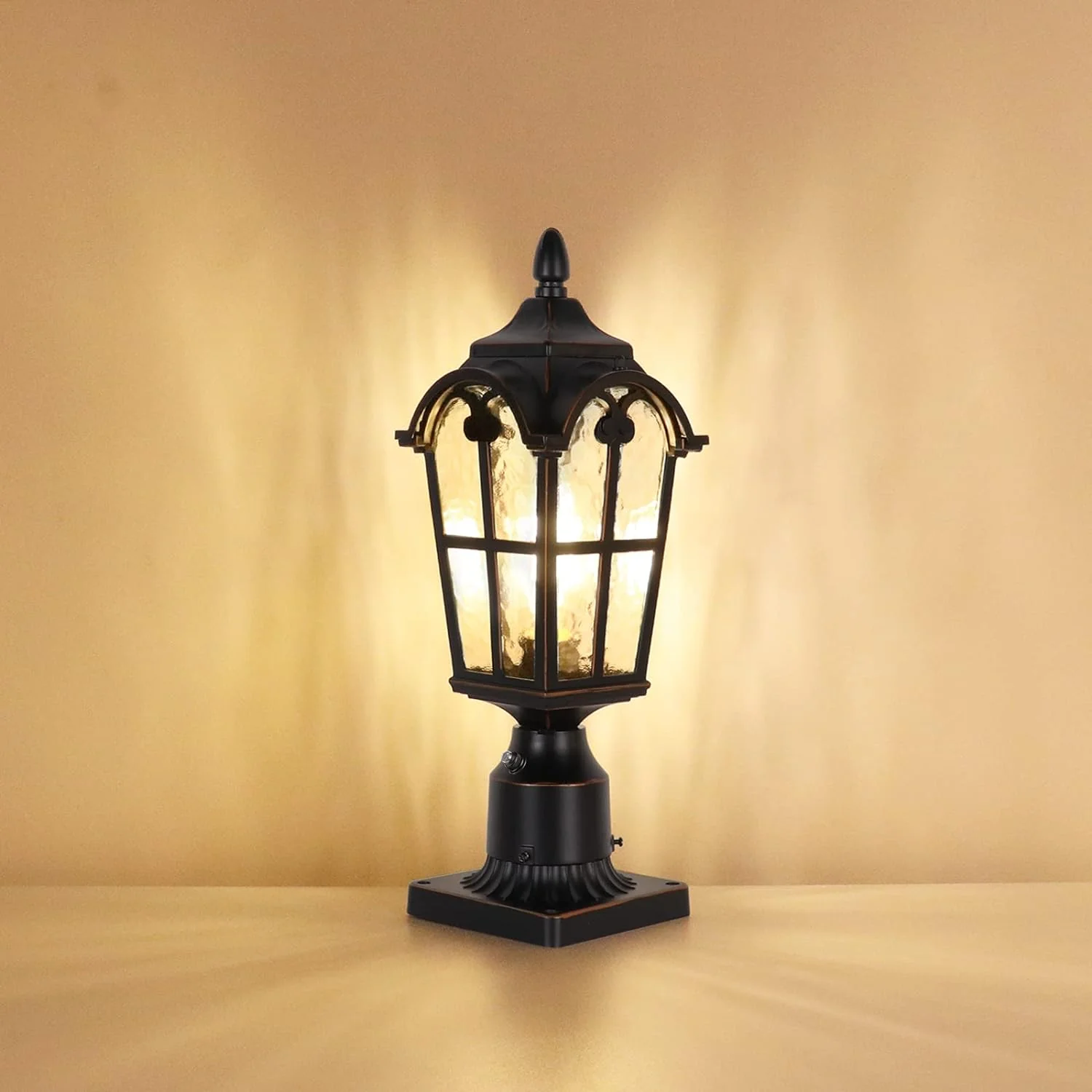 PARTPHONER Dusk to Dawn Black Roman Outdoor Post Light with Pier Mount Base, Waterproof Pole Lantern Light Fixture, Exterior Lamp Post Lan