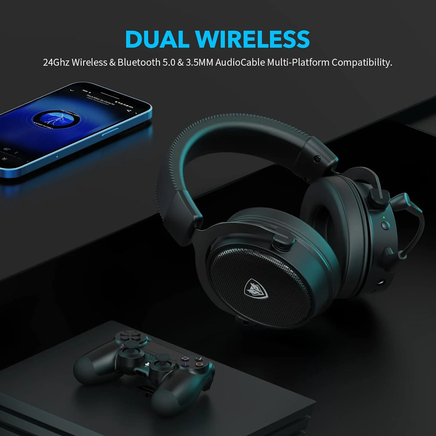 GCP Products Wireless Gaming Headset With Noise Cancellin Mic For Pc Ps4 Ps5 Playstation 4 5, Wireless 2.4G Bluetooth Usb Gaming Headset W…
