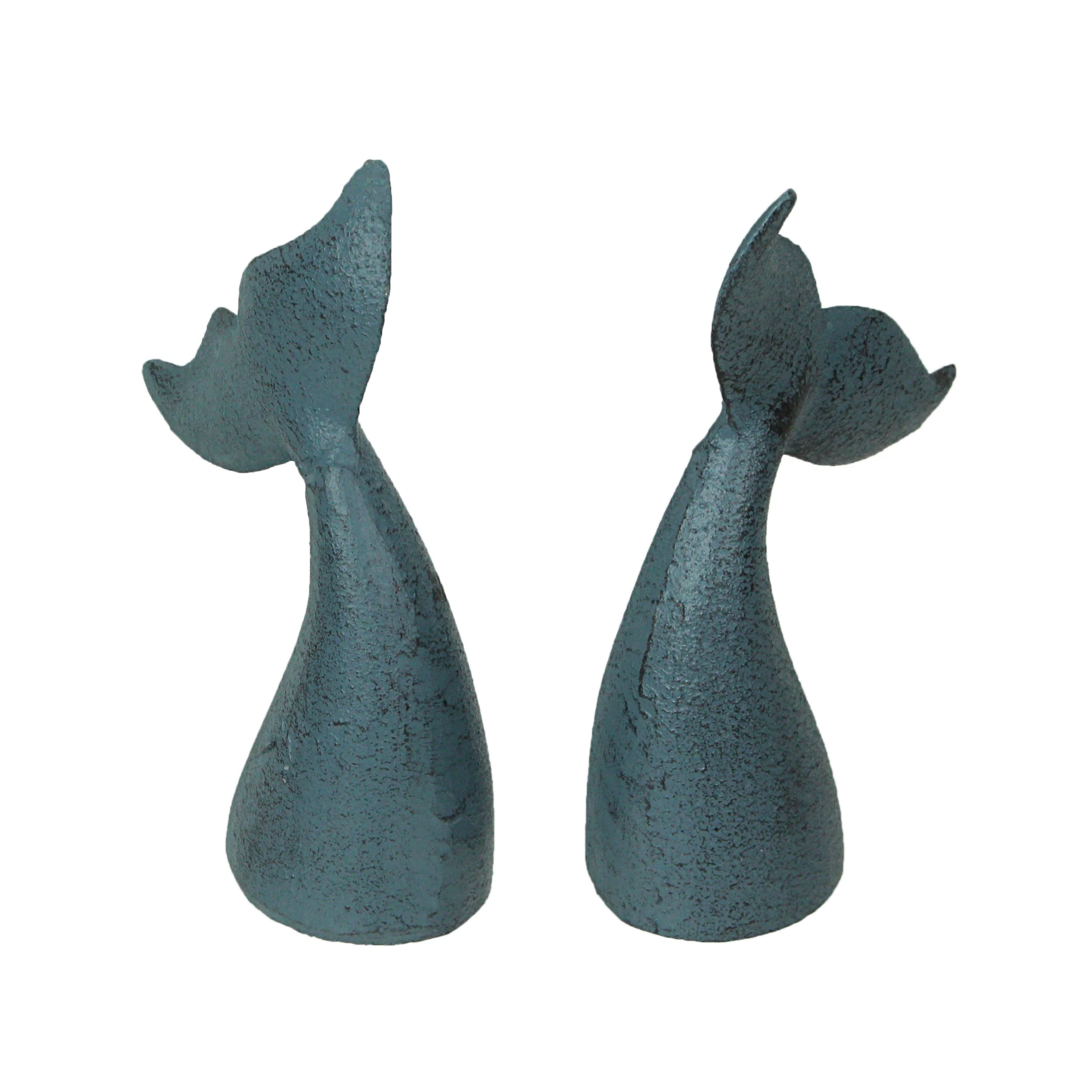 Zeckos Blue Cast Iron Whale Tail Bookends (Set of 2)