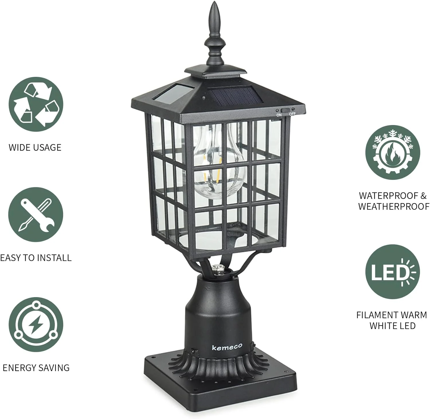 Kemeco ST4224Q-A LED Cast Aluminum Solar Post Light Fixture with 3-Inch Fitter Base for Outdoor Garden Post Pole Mount&a;#226;&a;#