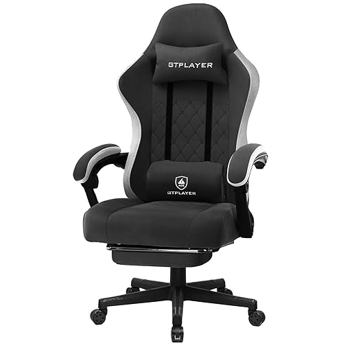 GTPLAYER Gaming Chair with Footrest Fabric Office Chair with Pocket Spring Cushion and Linkage Armrests, High Back Ergonomic Com
