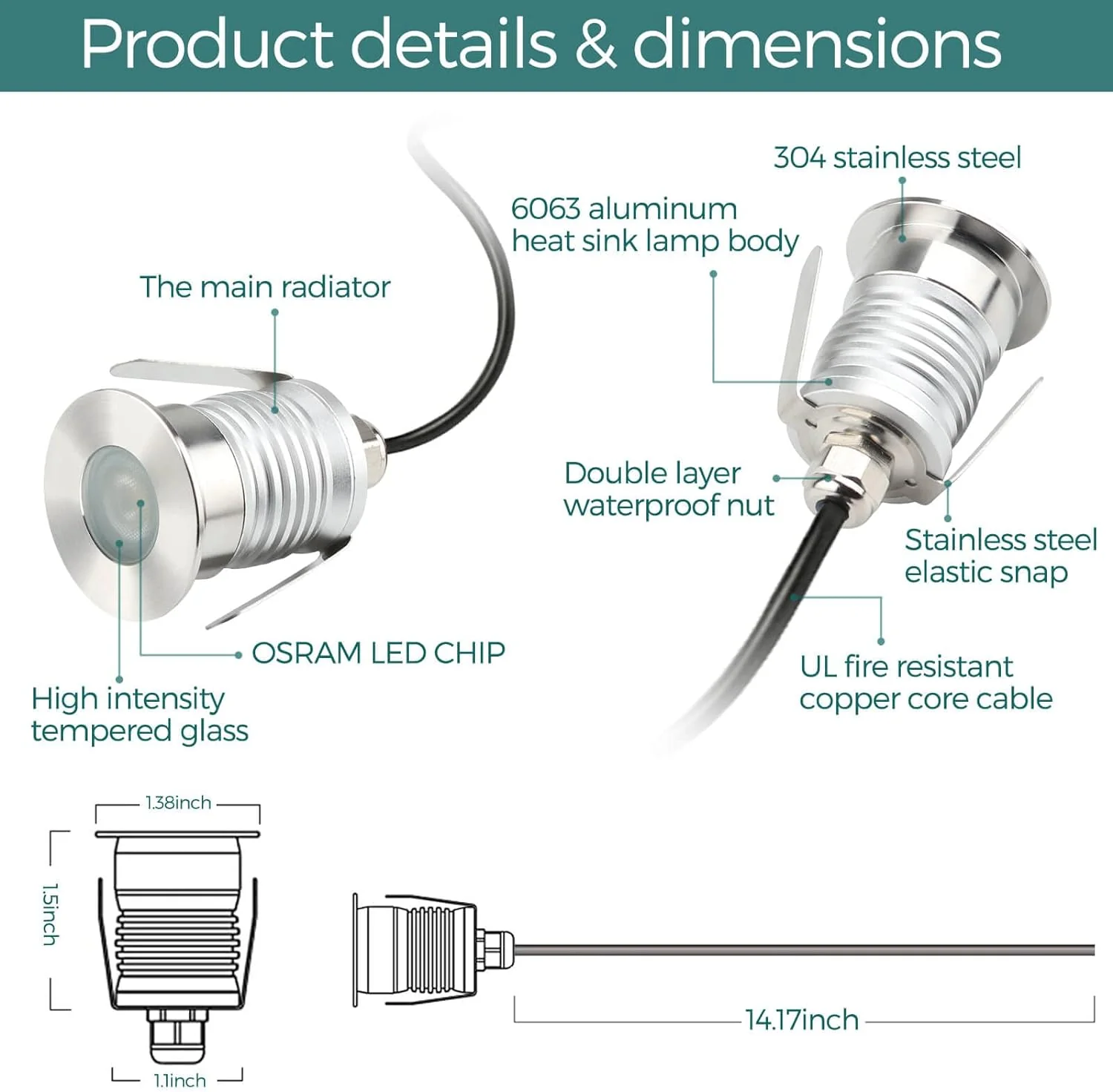 Gardencoin Outdoor Low Voltage Landscape Lights 1W Recessed LED Deck Stair Step Lighting Waterproof 12V Solid Metal In Ground Well Lights