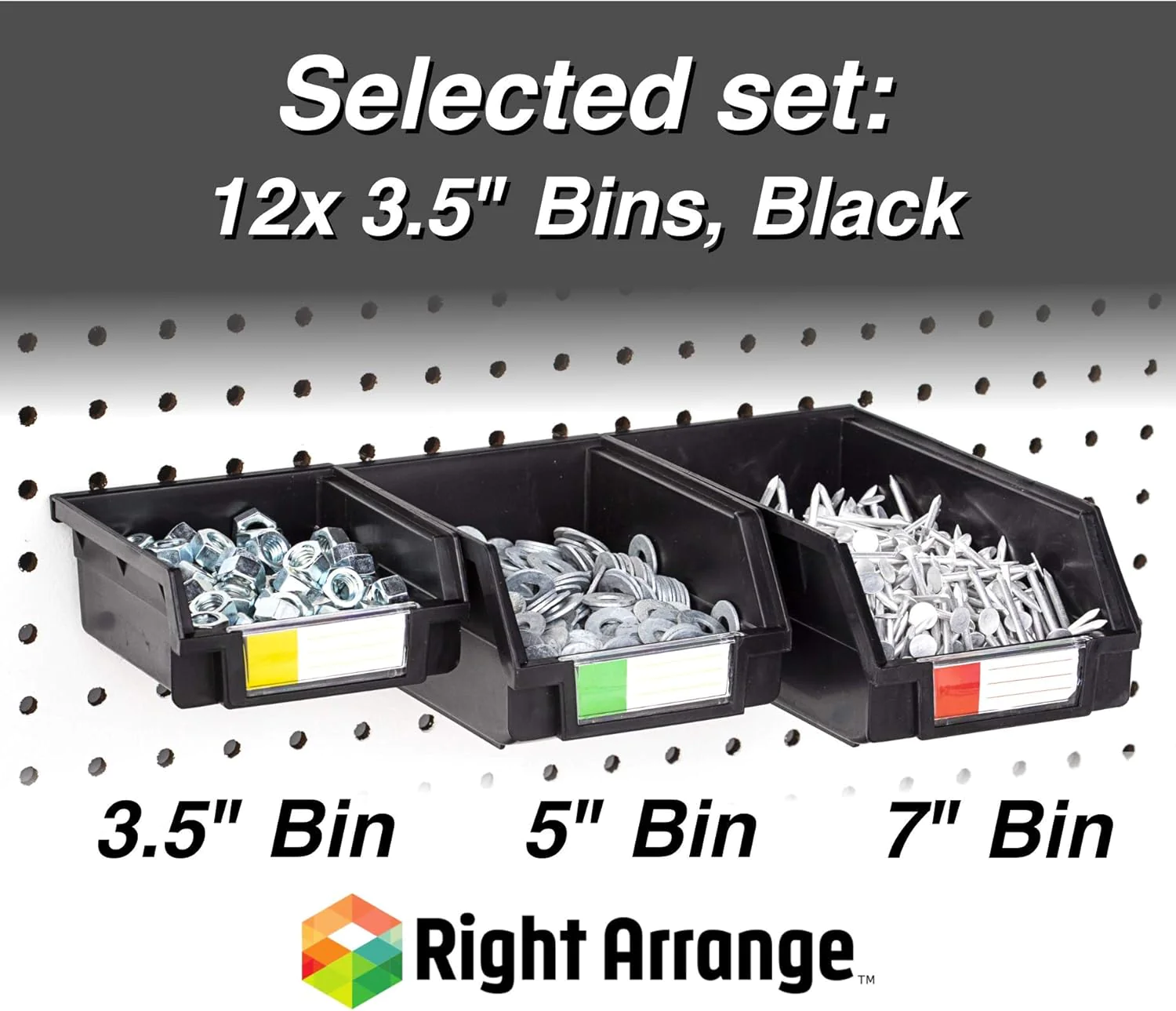Generic Pegboard Bins - 12 Pack Black - Hooks to Any Peg Board - Organize Hardware, Accessories, Attachments, Workbench, Garage Storage