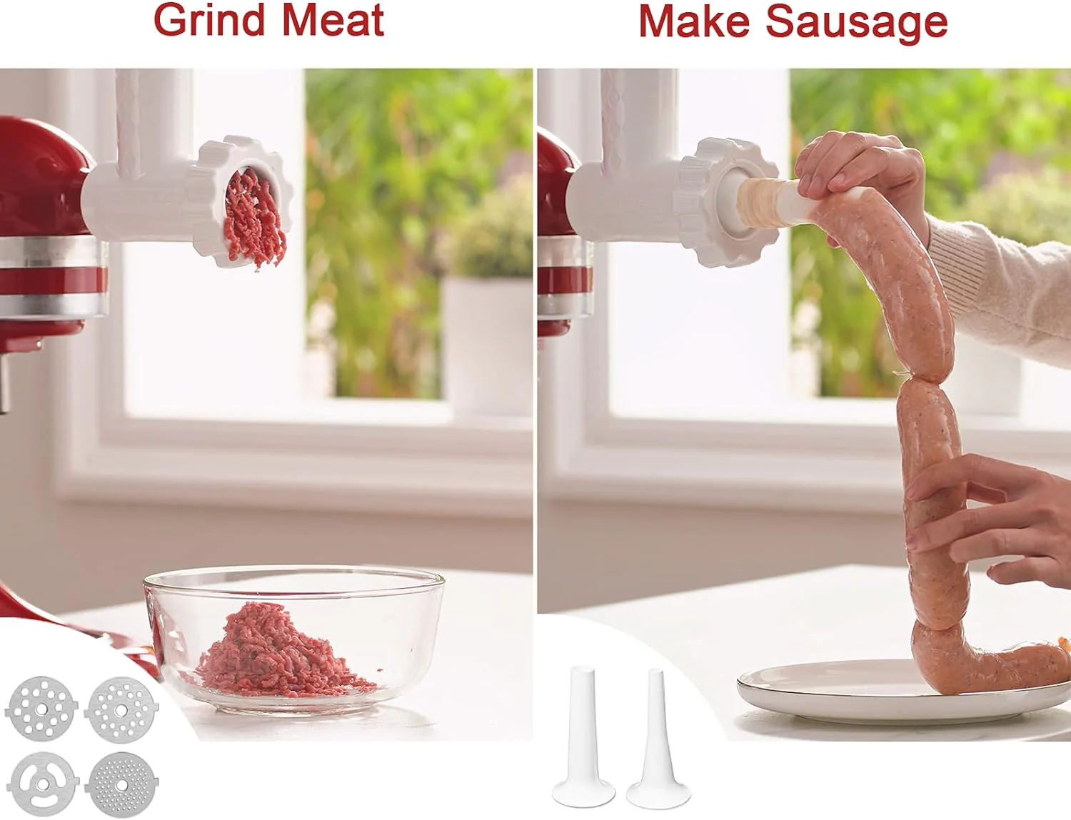 KITCHTREE Meat Grinder Attachment for KitchenAid Stand Mixers Includes Food Grinder Attachment and Sausage Stuffer Attachment