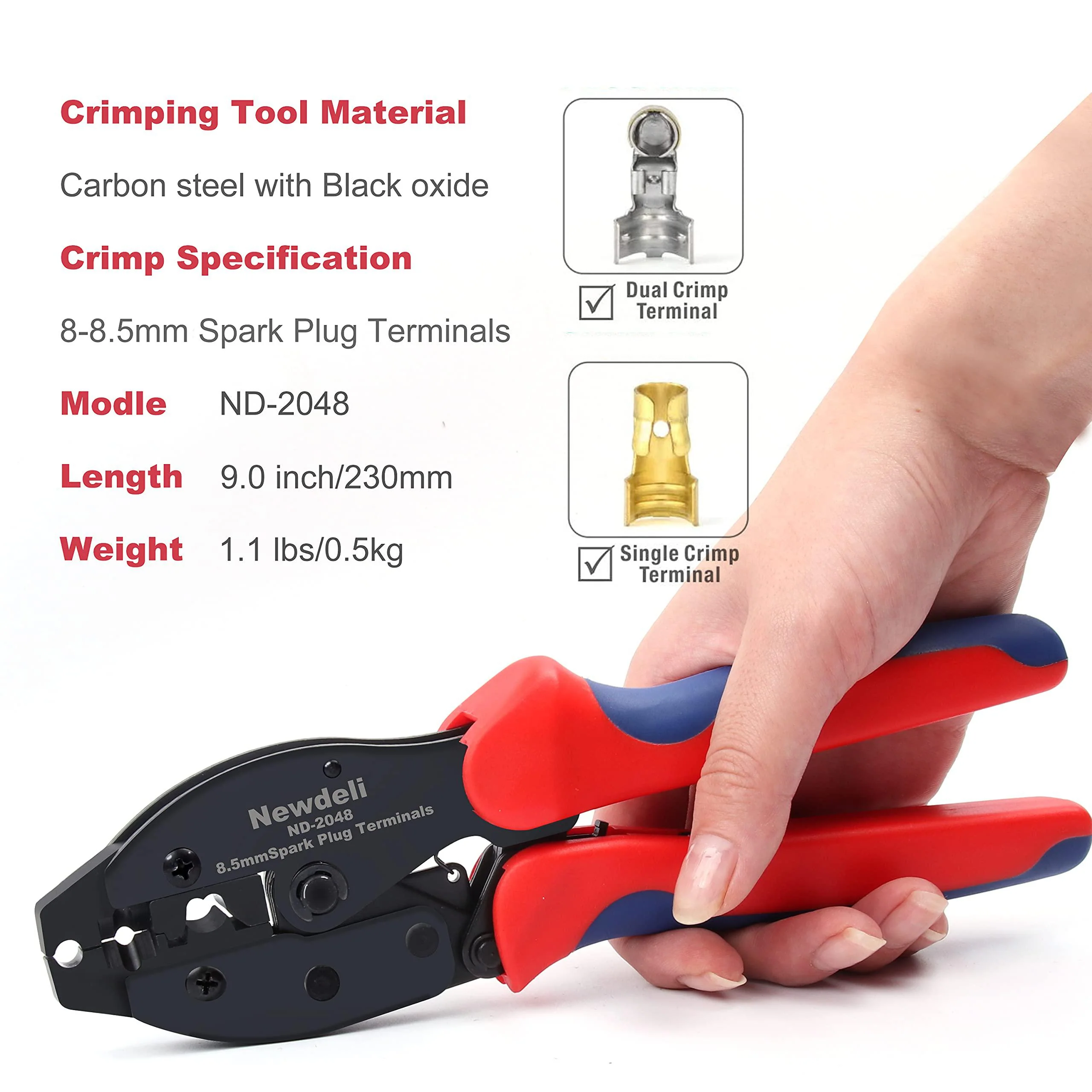 Newdeli spark plug wire crimper, newdeli crimping pliers for spark plug stripping tool, nd-2048 for crimping and stripping spark plug