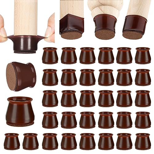 Aneaseit chair Leg Floor Protectors - 1 12 x 32 pcs Dark Walnut - Felt Bottom Silicone Pads for Hardwood Floors &a; Furniture Feet