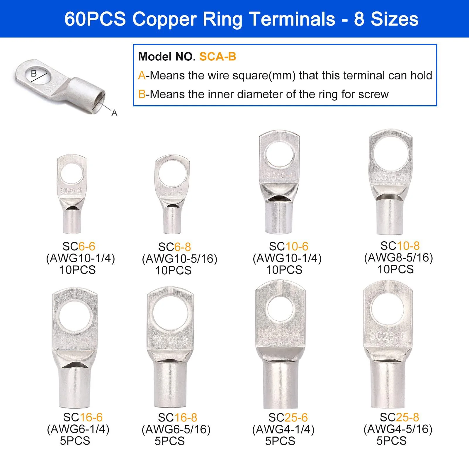 brileine battery cable crimping tool 10-1 awg with 8 sizes 60pcs copper ring terminals battery terminal crimper set for heavy