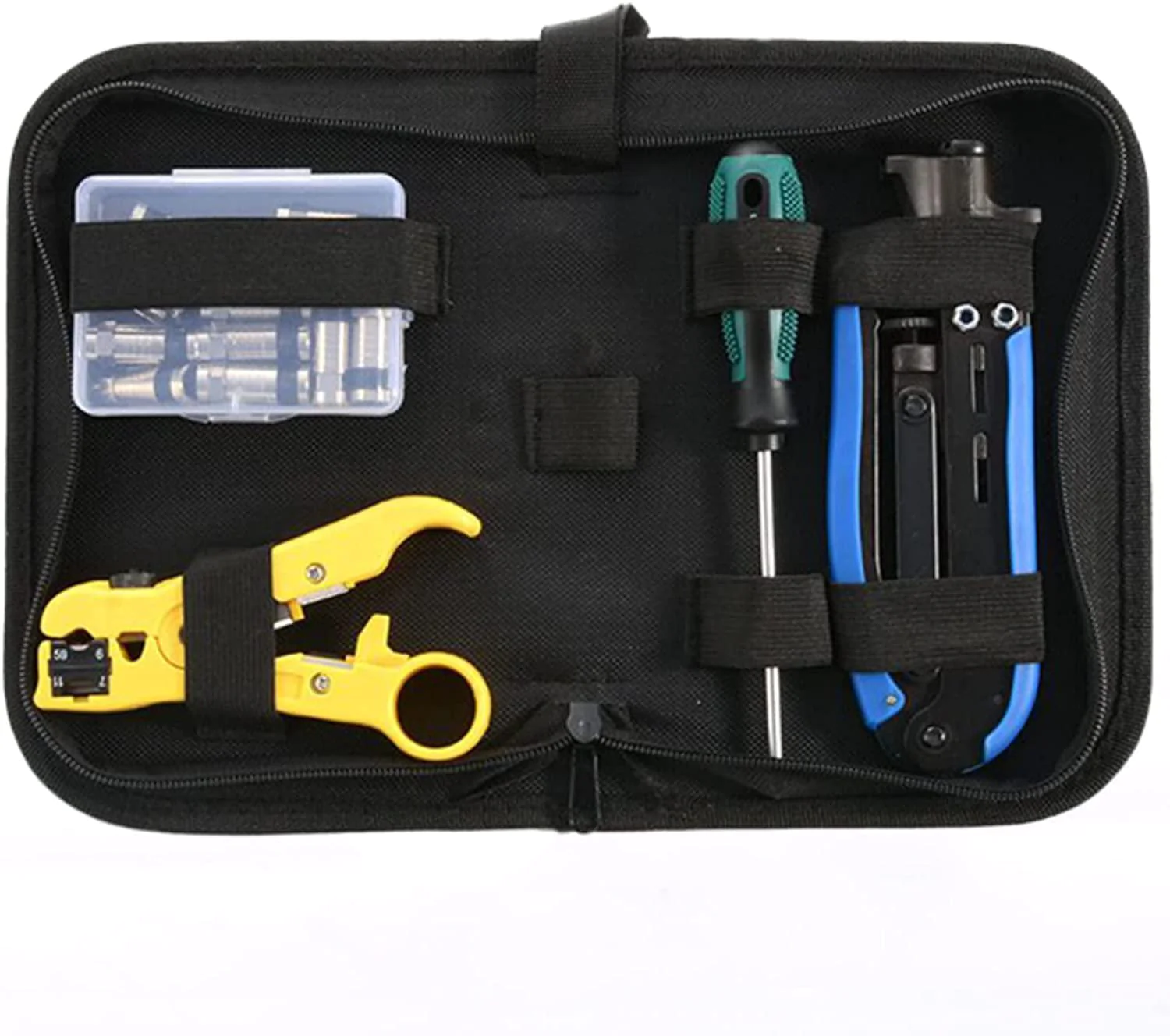 gaobige coax cable crimper tool kit, coaxial compression tool for rg6 rg59 rg11 with 1 wire stripper, 10pcs f male rg6 connec