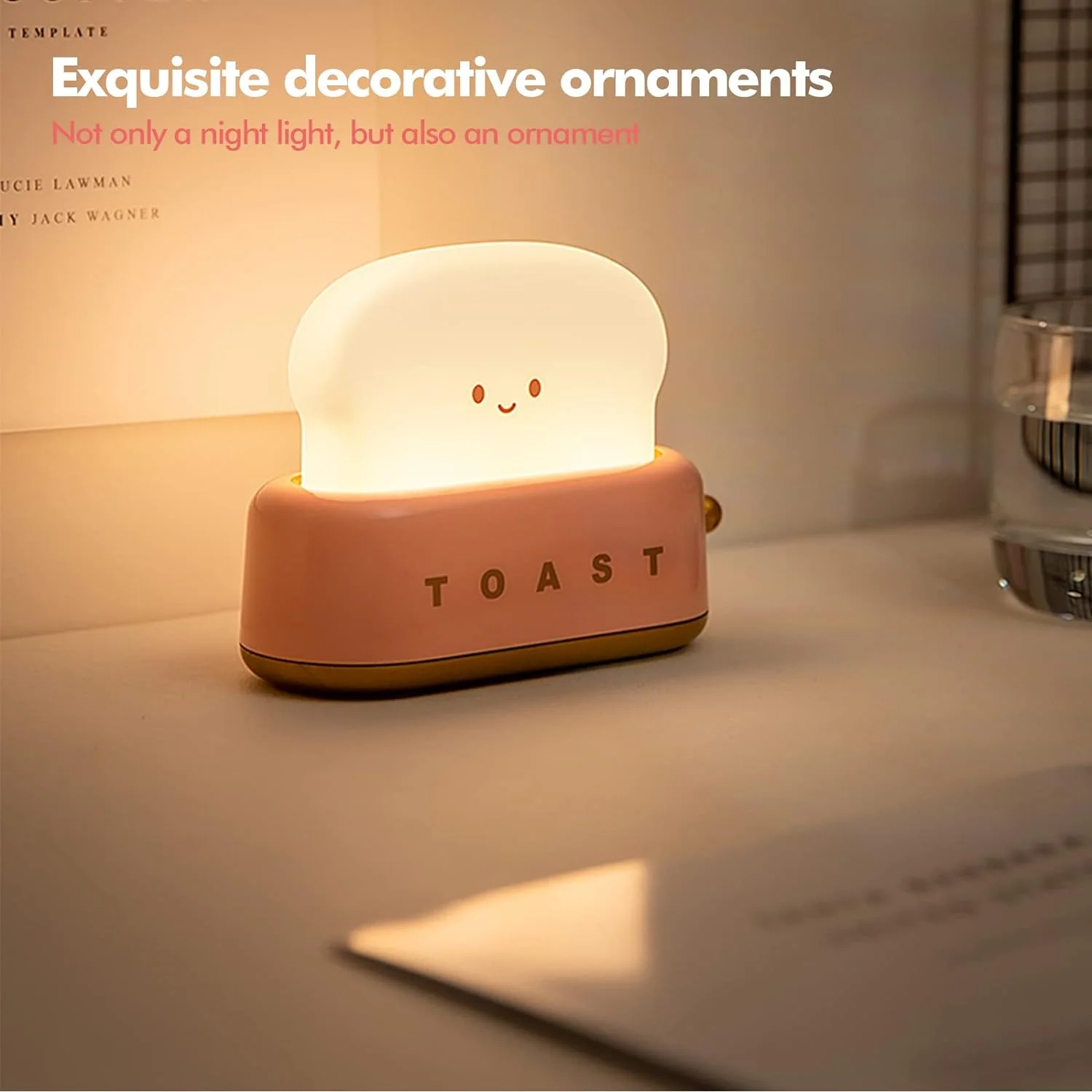 QANYI Cute Desk Decor Toaster Lamp, Kawaii LED Toast Bread Night Light Rechargeable and Portable Light with Timer, Christmas Gifts Id