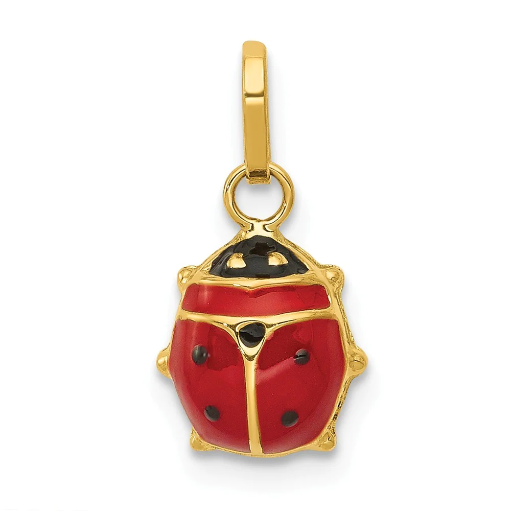 Jewelryweb 14k Yellow Gold Enameled Ladybug Charm - Measures 10x6mm
