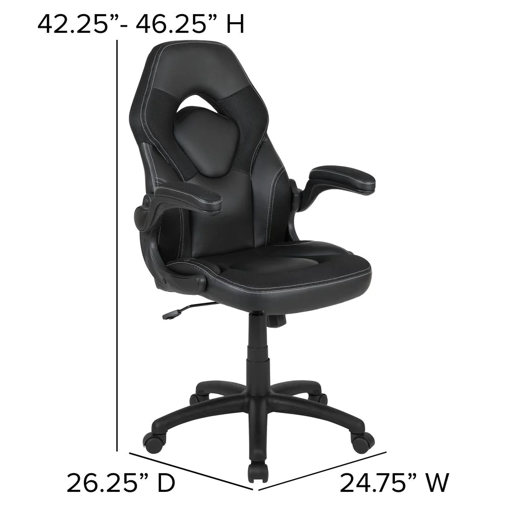 Flash Furniture X10 Gaming Chair Racing Office Ergonomic Computer PC Adjustable Swivel Chair with Flip-up Arms, Black LeatherSoft