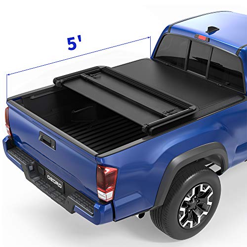 oEdRo Soft Tri-fold Truck Bed Tonneau cover On Top compatible with 2016-2023 Toyota Tacoma with 6 ft Bed, Fleetside with Track R