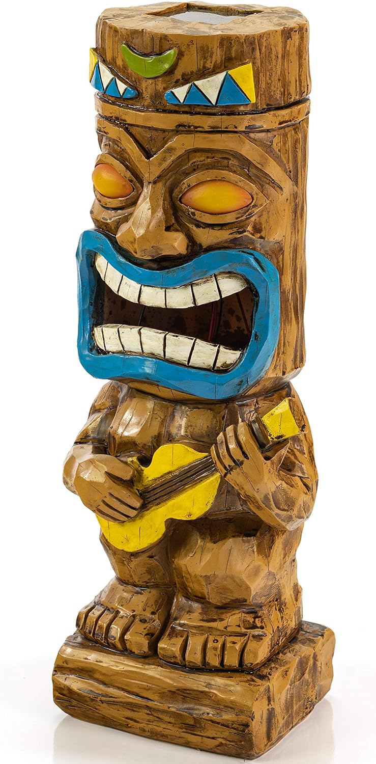VP Home Ukulele Tiki Solar Light for Home and Outdoor Decor, Ukulele Tiki Solar Powered Flickering LED Garden Light Backyard Ukulele Ti