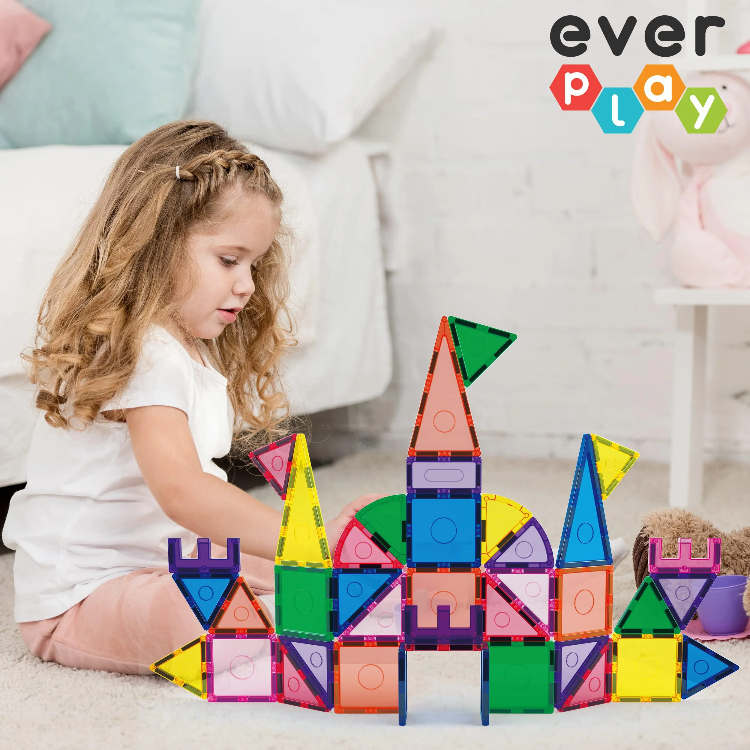 everplay 41 pc magnetic tiles starter set, building toys, stem educational learning magnet toys, preschool montessori boys &a;