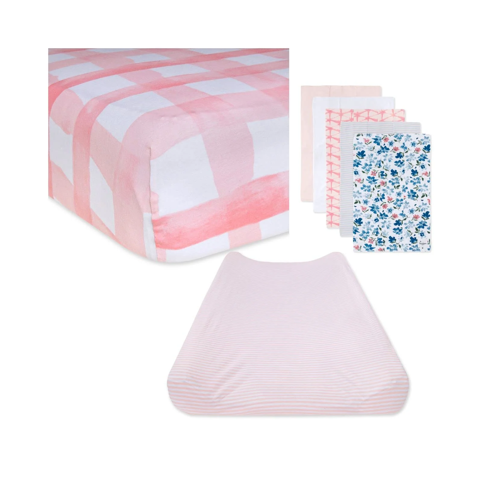 Burt\&s;s Bees Baby Burts Bees Baby Unisex Baby gift Set - crib Sheet, changing Pad cover &a; Burp cloths, 100% Organic cotton Essentials Bundle