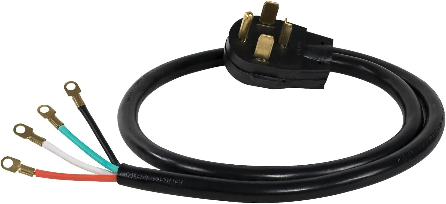 Certified Appliance Accessories 30-Amp Appliance Power Cord, 4 Prong Dryer Cord, 4 Color Coded Wires with Eyelet Connectors, 5f