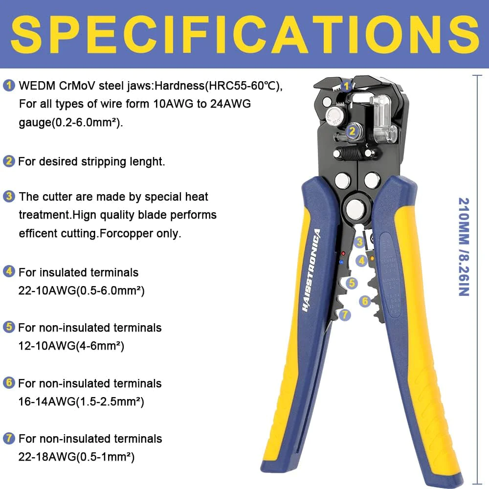 HAISSTRONICA Wire Stripper Tool,AWG 24-10 Automatic Wire Stripper and Crimping Tool , Universal Wire Crimper Tool