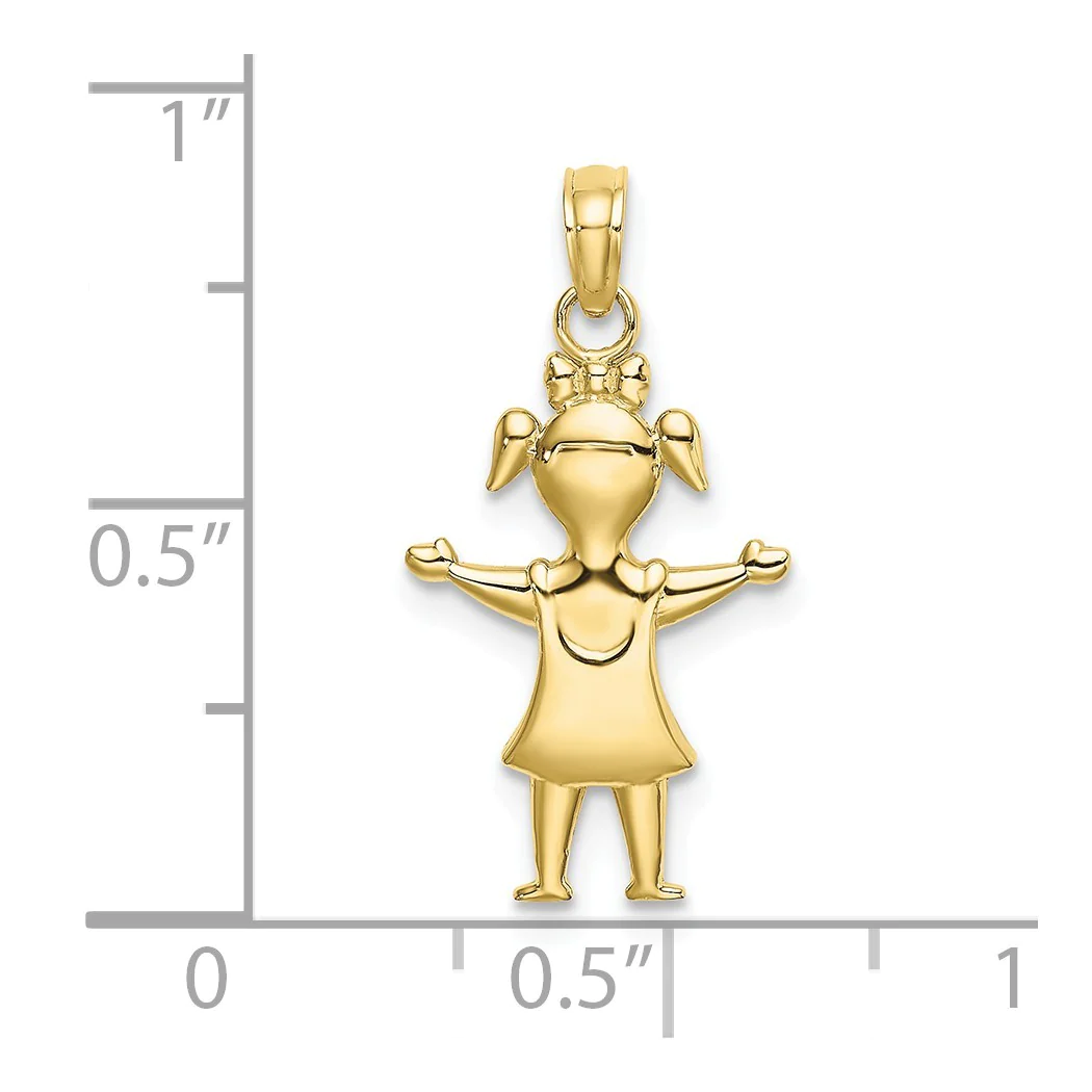 Jewelryweb 13.15mm 10k Solid Polished Girl With Pig-tails Charm