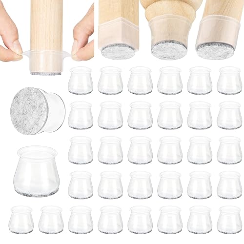 Aneaseit chair Leg Floor Protectors - 1 12 x 32 pcs clear - Felt Bottom Silicone Pads for Hardwood Floors &a; Furniture Feet - Rub