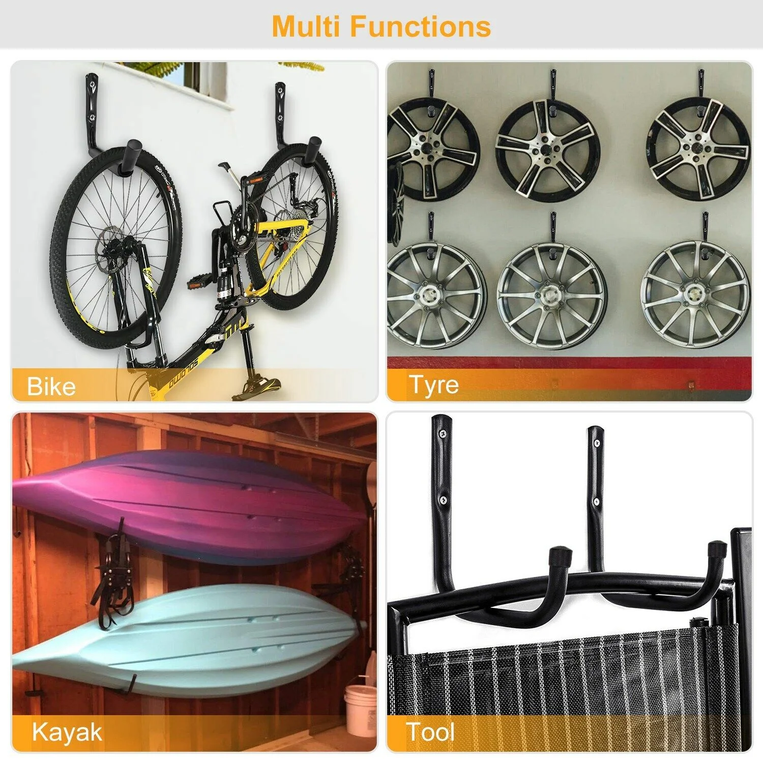 Great Choice Products 2Pcs 100Lbs Heavy Duty Garage Storage Hooks Wall-Mounted Utility Hanger For Bike