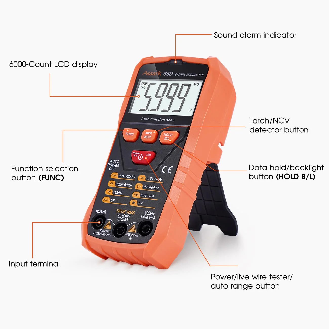 Generic Assark Multimeter 6000 Counts, TRMS Auto-Ranging Digital Multimeter with NCV, Accurately Measures Ohm DC/AC Voltage Current Amp