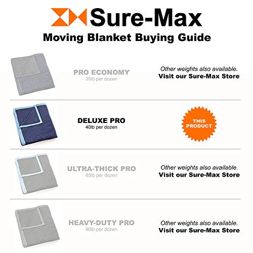 Sure-Max 8 Moving &a; Packing Blankets - Deluxe Pro - 80 x 72 (40 lb/dz weight) - Professional Quilted Shipping Furniture Pads Roy
